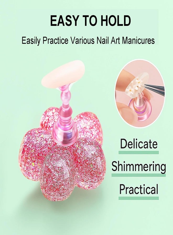 HomTop Nail Stand for Press On Nails – 2 Set Acrylic Nail Holders for Nail Art Practice, 10 Nail Stands, 60Pcs Reusable Putty, Flower Shaped Base & Tweezers, Nail Art Tool Kit for Salon & Home - Image 4